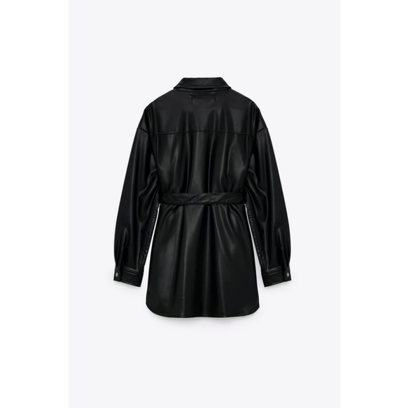 Zara faux leather belted long over shirt - Picture 2 of 4